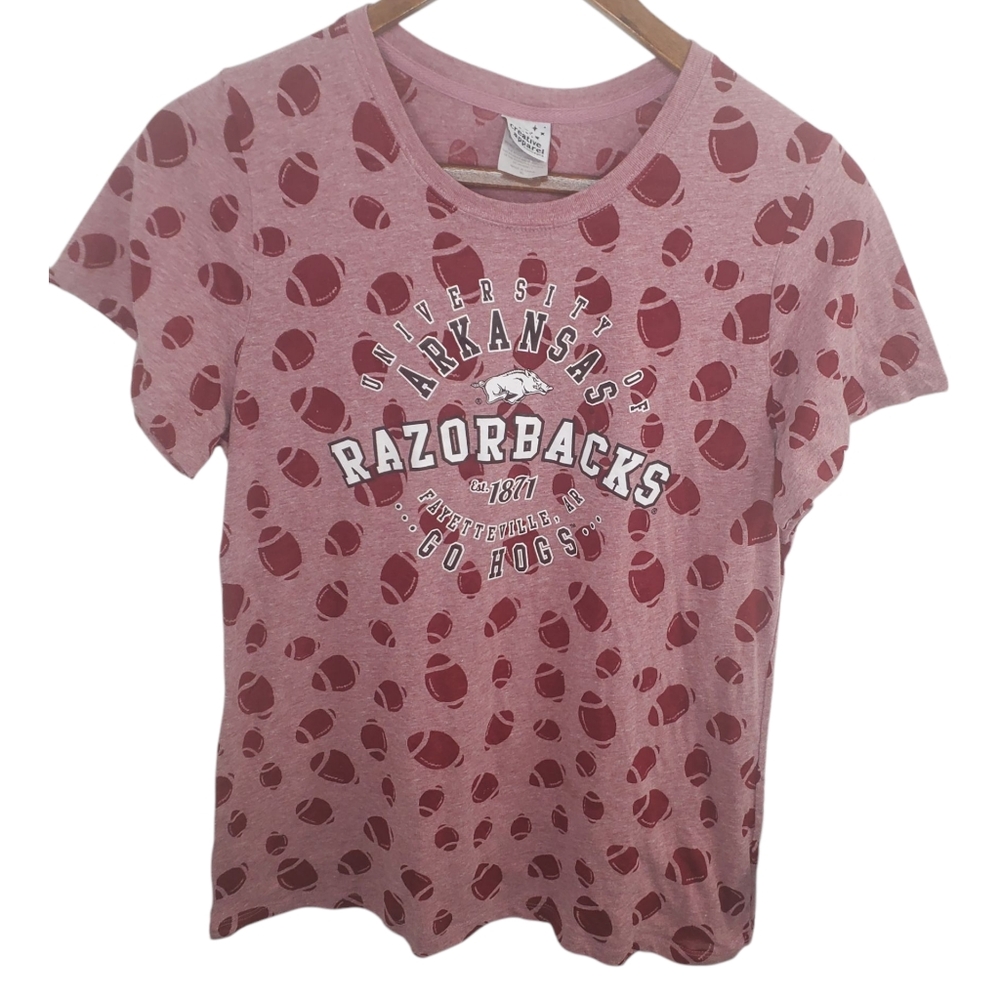 Unversity Of Arkansas Womens Tshirt With Footballs Size XLarge